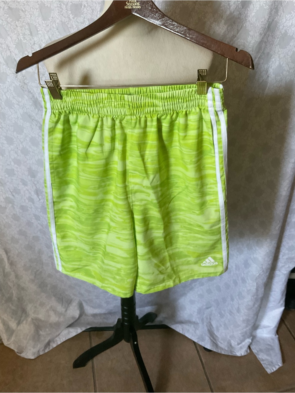 adidas Lime Green Athletic Shorts with White Accents